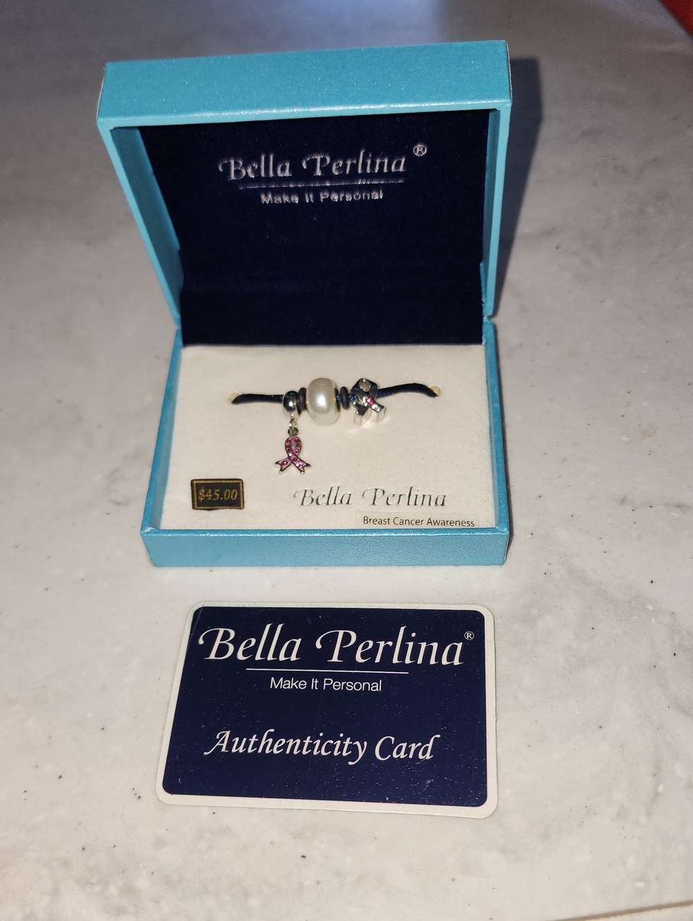 Bella Perlina Pink Ribbon Pearl Charms